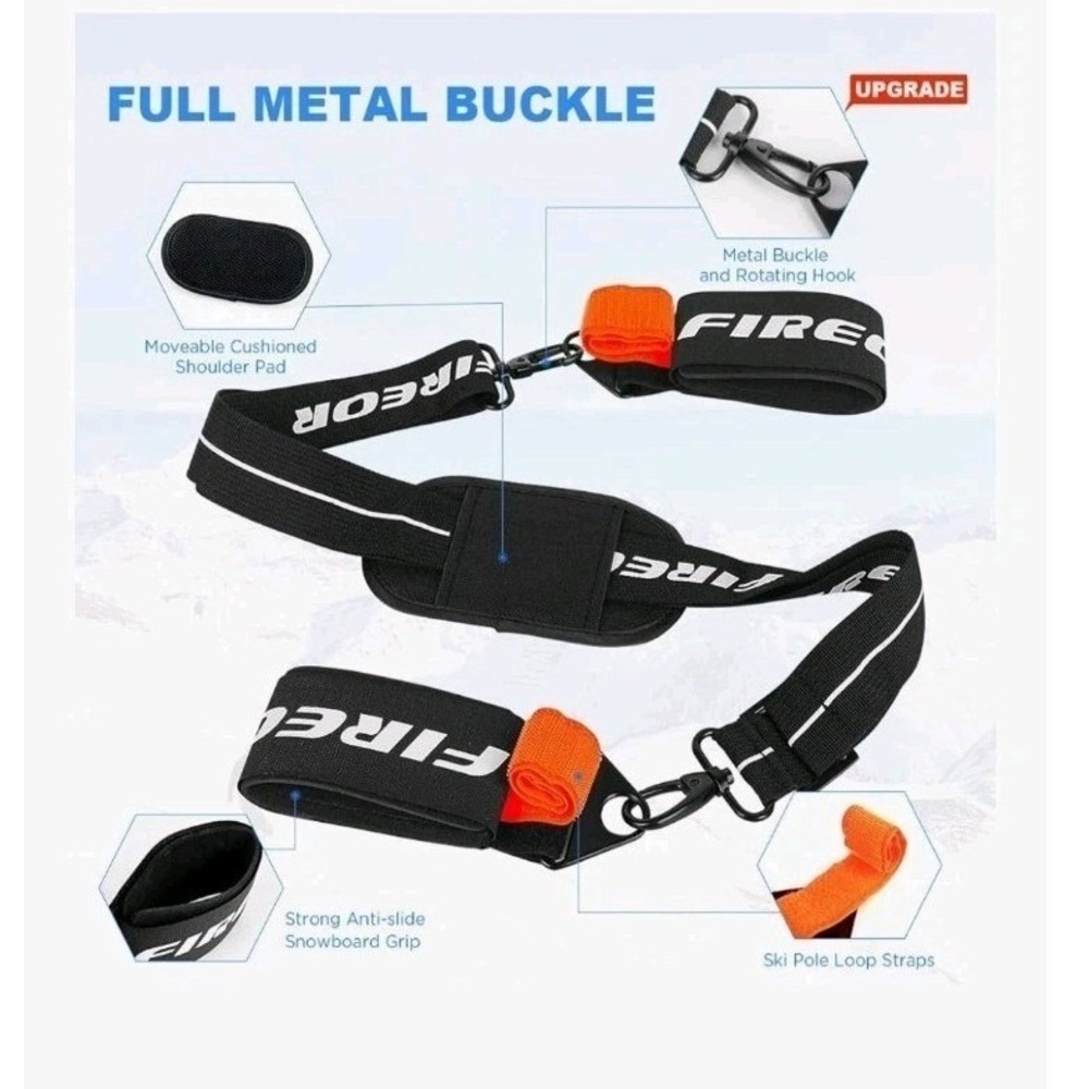 FIREOR Ski Carrier Strap, Snowboard, Pole and Boot Carry Sling Band Kit, New - Picture 6 of 9